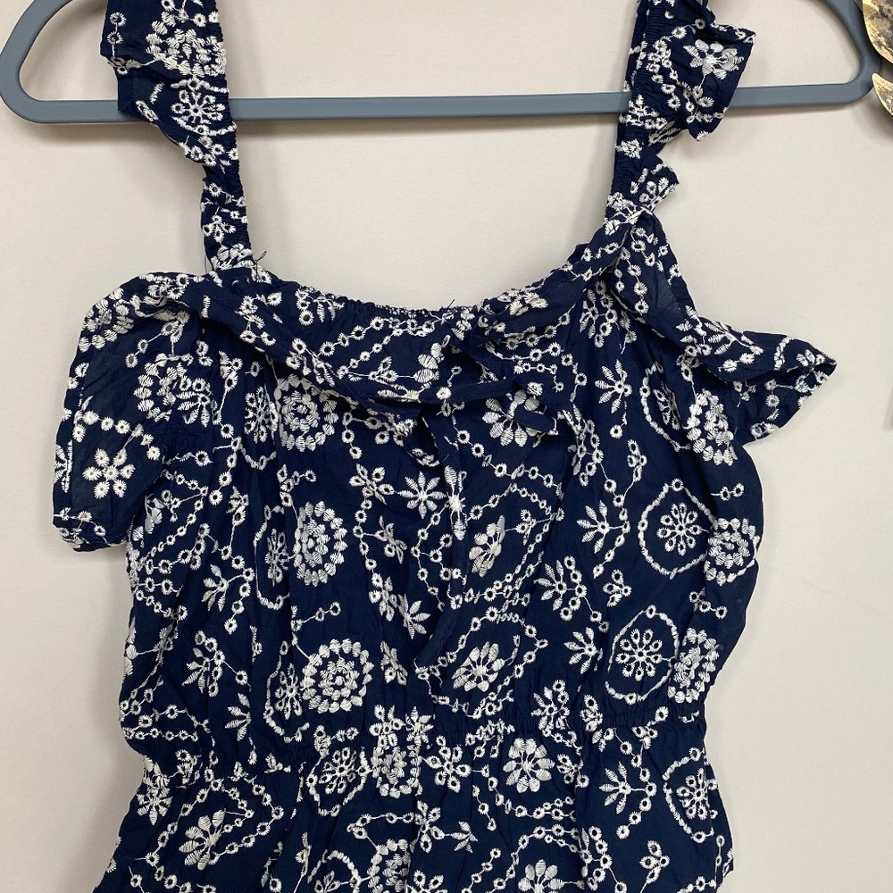 Navy and White Floral Top
